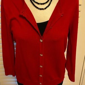 Red Cardigan with jeweled buttons
